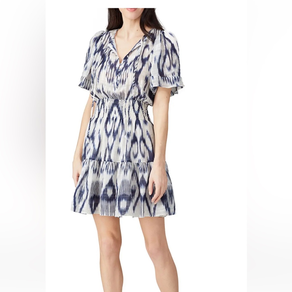 Rebeca Taylor smock Navy Ikat Print Dress